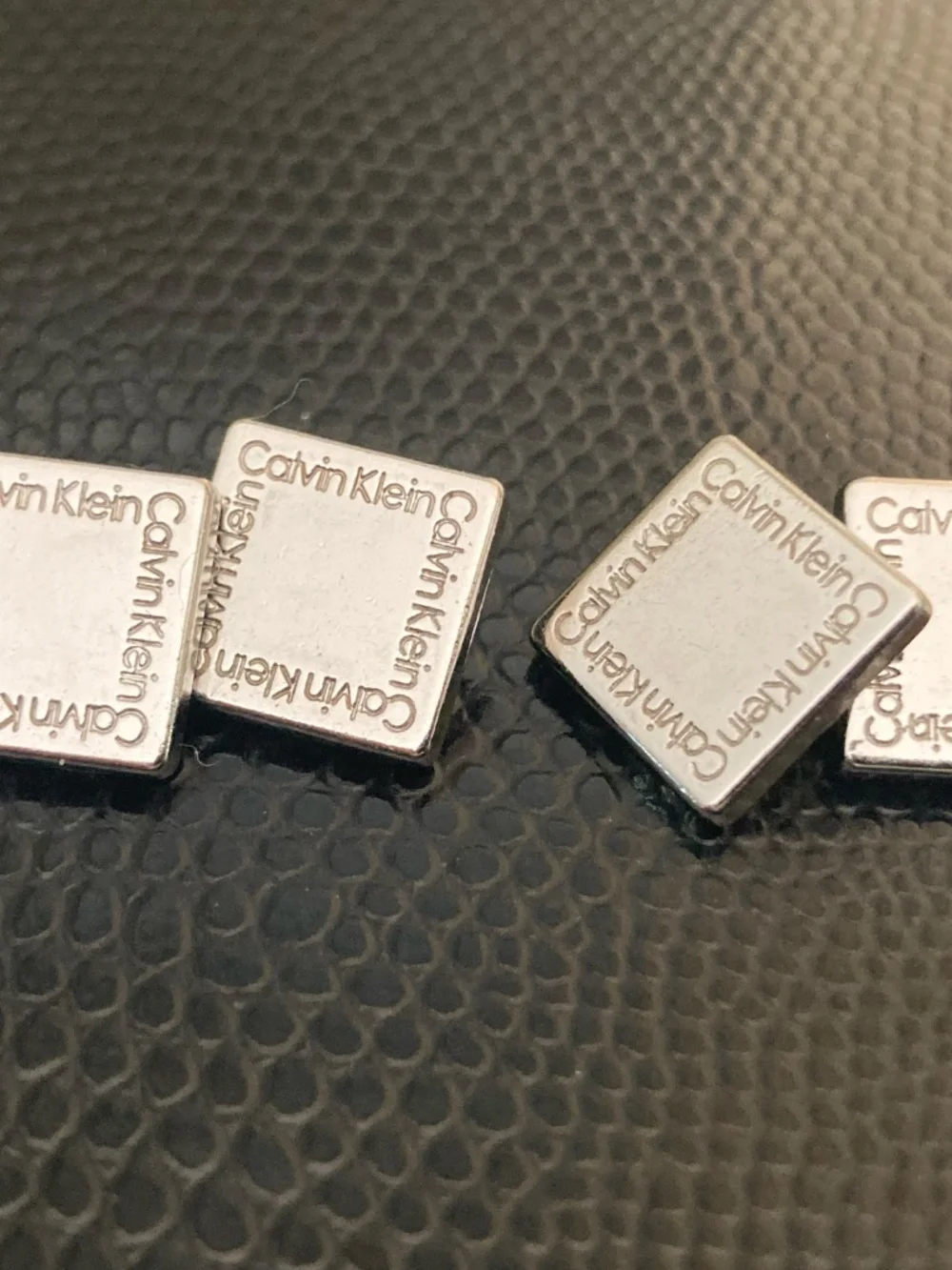 Calvin Klein Silver Tone Logo Square Cufflinks Modern Designer Men's Accessories